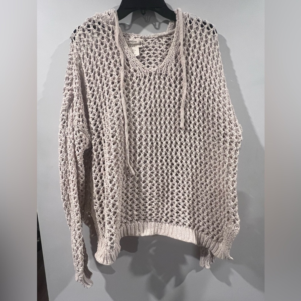 Women's Beige Knit V-Neck Sweater